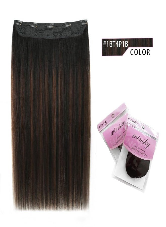 Winsky Hair Extensions Real Human Hair - One Piece Brown Balayage Remy Hair Extensions Clip on 70gram for Women (16inch, #1BT4P1B) - Image 2